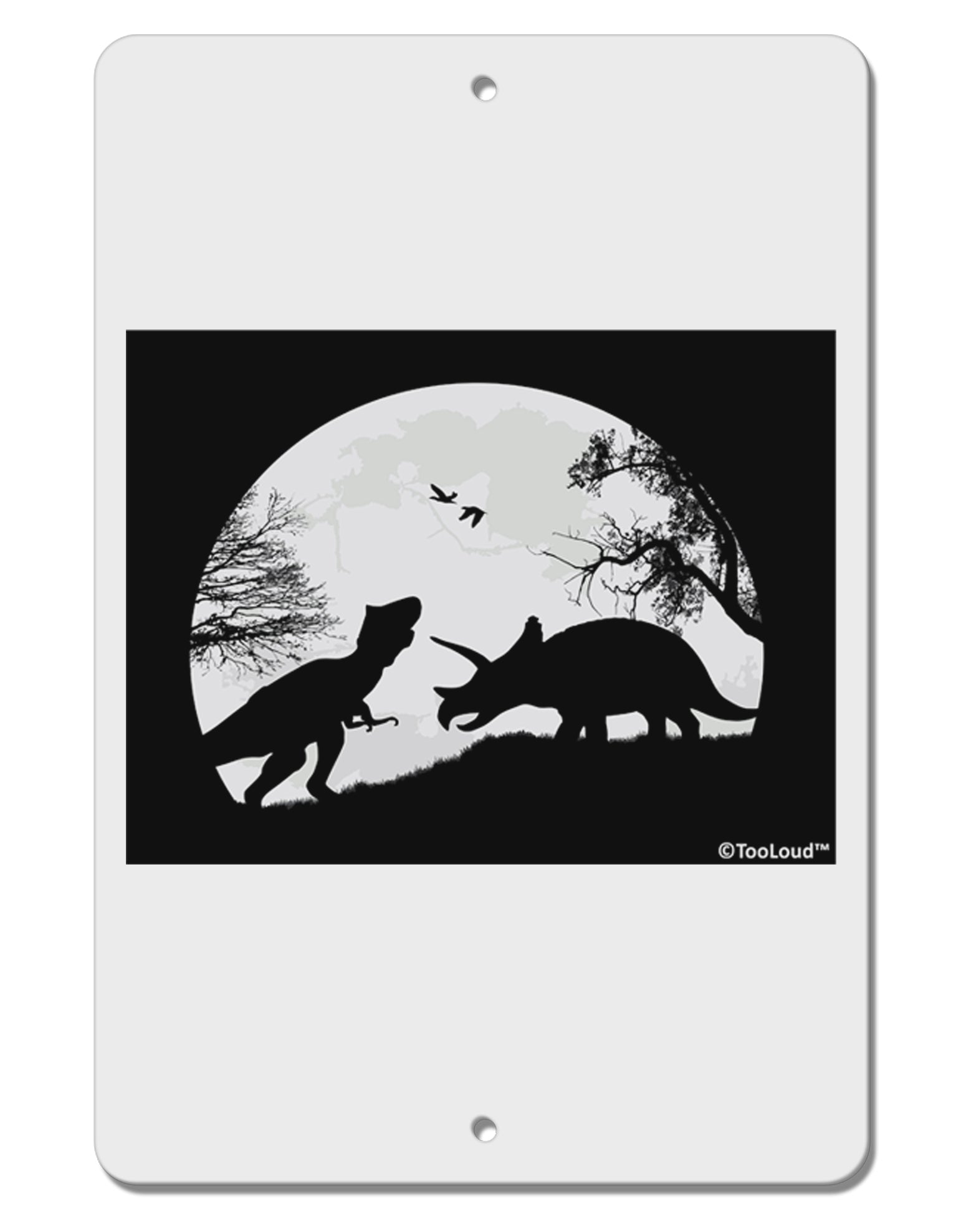 T-Rex and Triceratops Silhouettes Design Aluminum 8 x 12&#x22; Sign by TooLoud-TooLoud-White-Davson Sales