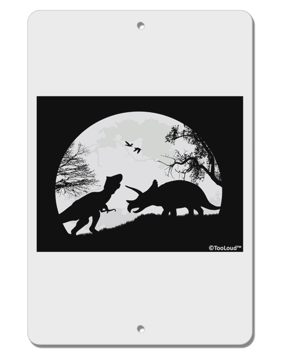 T-Rex and Triceratops Silhouettes Design Aluminum 8 x 12&#x22; Sign by TooLoud-TooLoud-White-Davson Sales