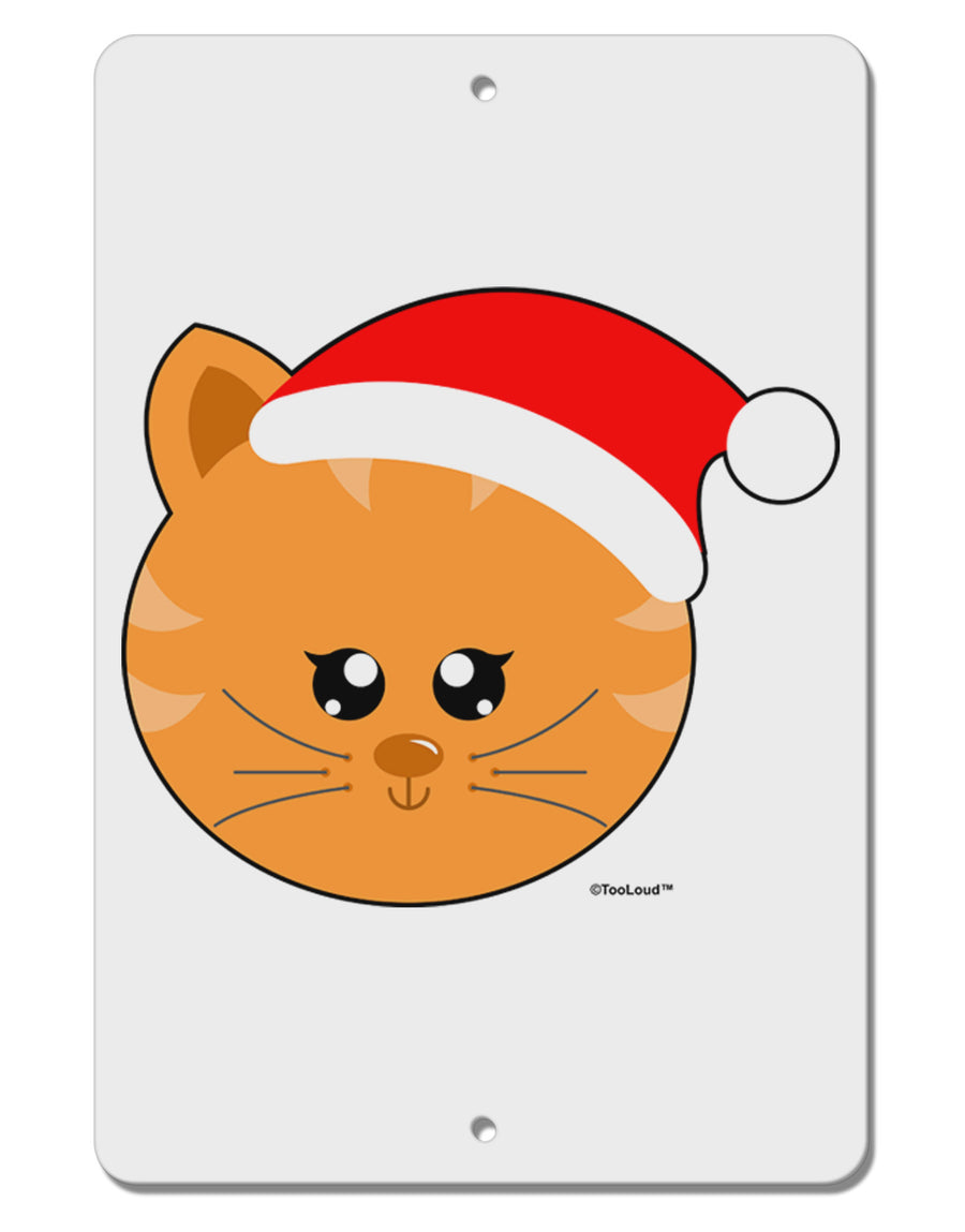 Cute Christmas Cat Santa Hat Aluminum 8 x 12&#x22; Sign-TooLoud-White-Davson Sales