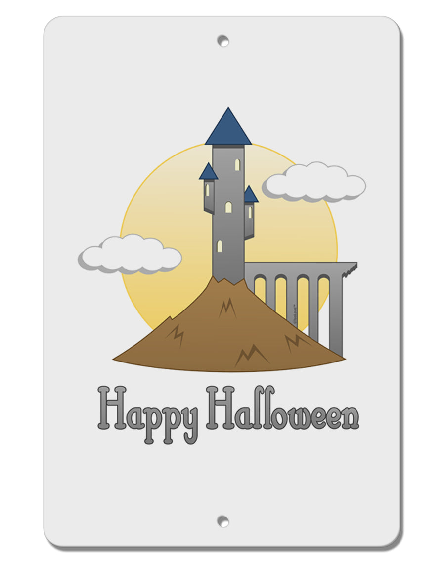 Moonlit Wizard Tower - Happy Halloween Aluminum 8 x 12&#x22; Sign-TooLoud-White-Davson Sales