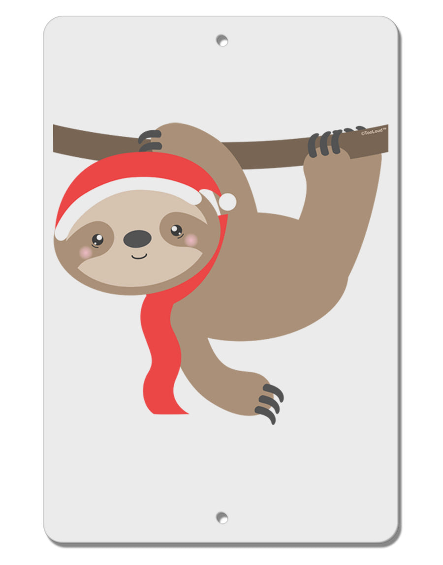 Cute Christmas Sloth with Santa Hat Aluminum 8 x 12&#x22; Sign-TooLoud-White-Davson Sales