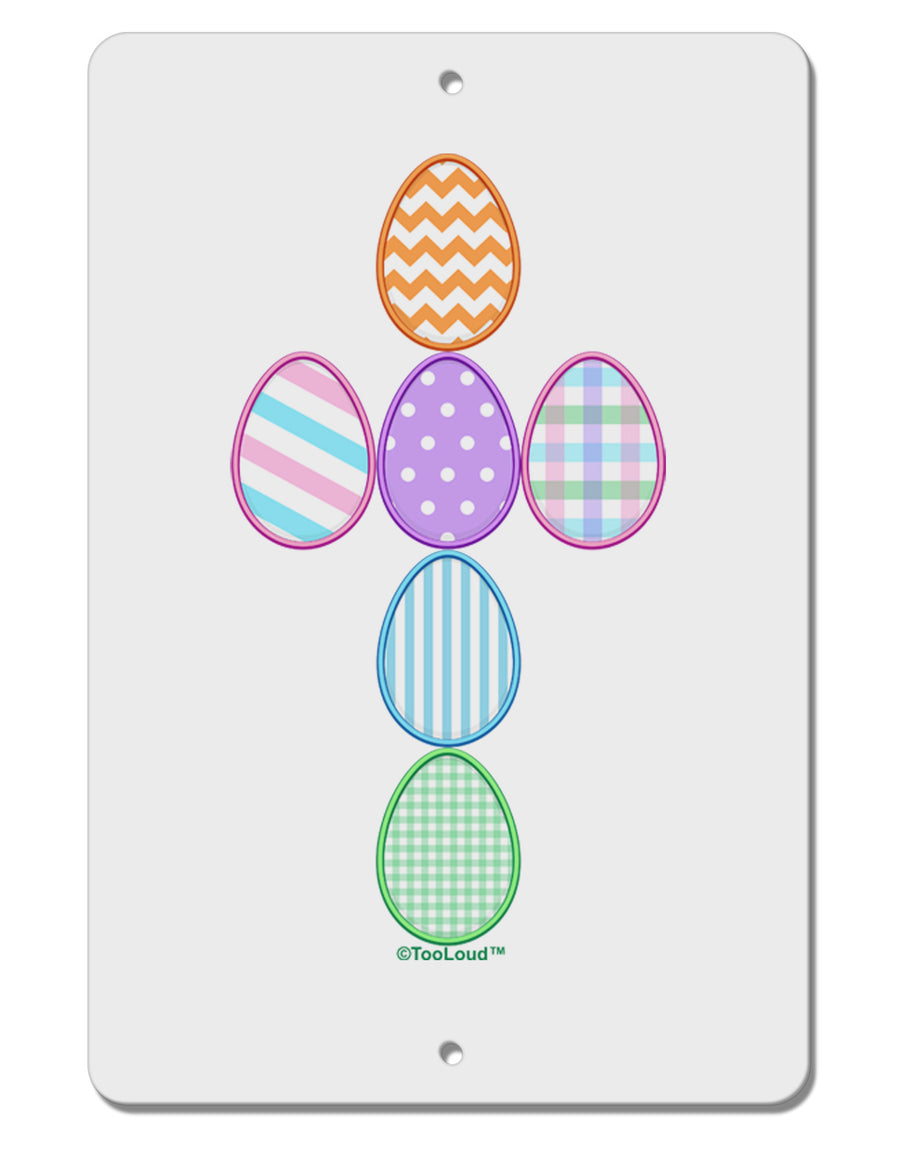 Easter Egg Cross Faux Applique Aluminum 8 x 12&#x22; Sign-TooLoud-White-Davson Sales