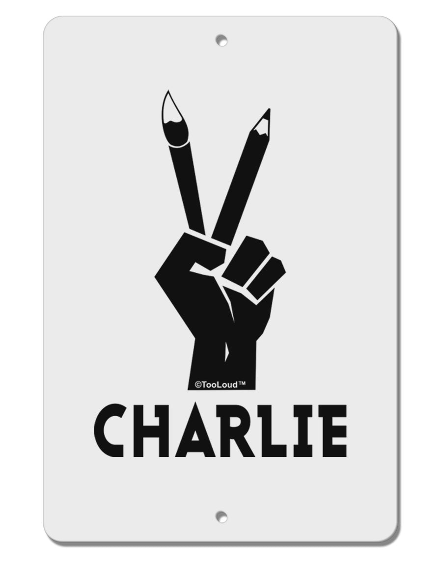 Hand Peace Sign - Charlie Design Aluminum 8 x 12&#x22; Sign by TooLoud-TooLoud-White-Davson Sales