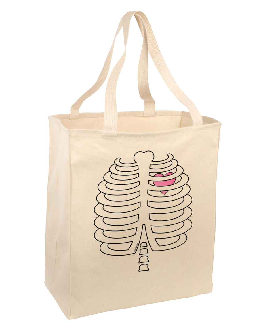 Skeleton Ribcage with Pink Heart Halloween Large Grocery Tote Bag-Grocery Tote-TooLoud-Natural-Large-Davson Sales