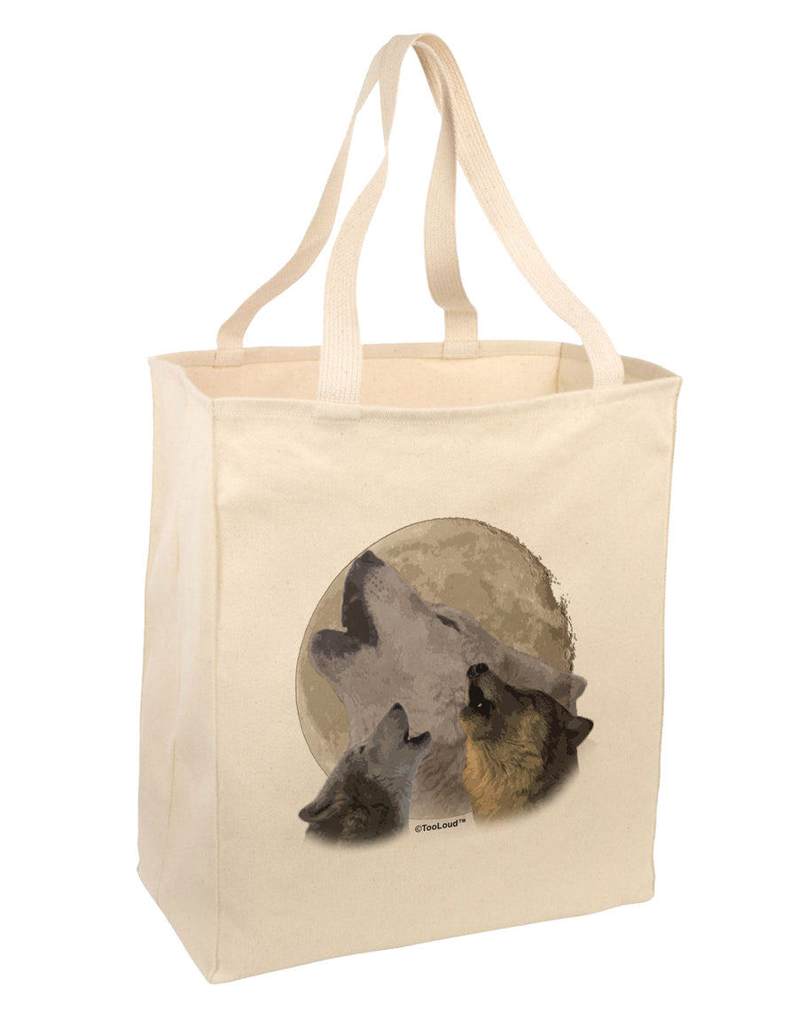 Three Wolves Howling at the Moon Large Grocery Tote Bag by TooLoud-Grocery Tote-TooLoud-Natural-Large-Davson Sales