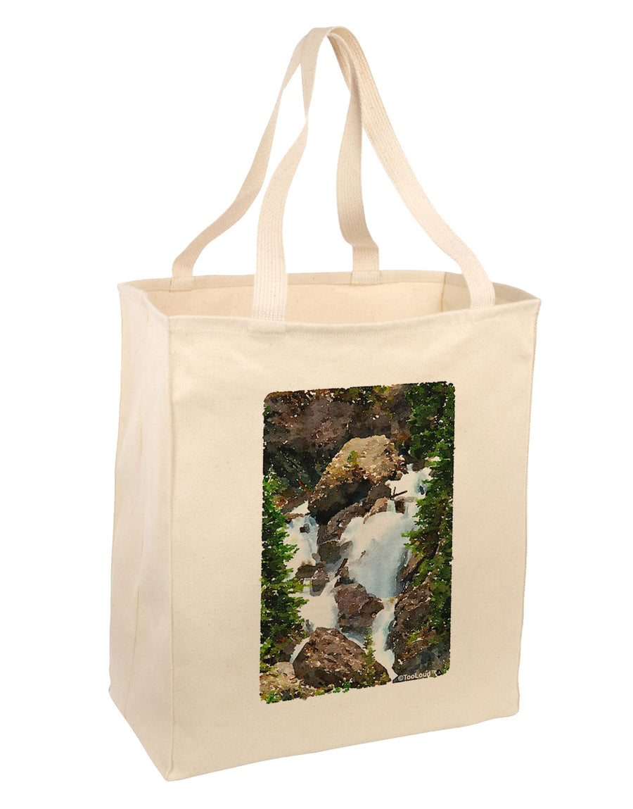 TooLoud Waterfall Watercolor Large Grocery Tote Bag-Grocery Tote-TooLoud-Natural-Large-Davson Sales