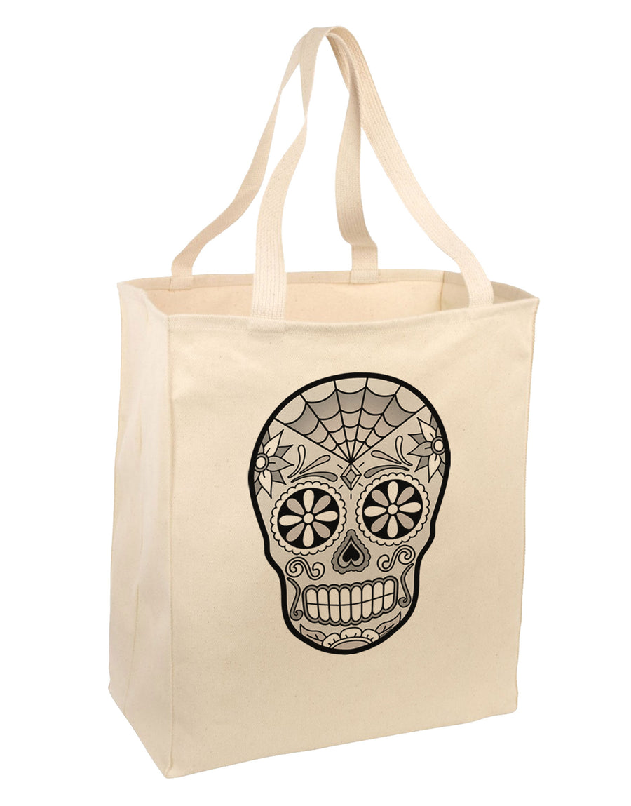 Version 10 Grayscale Day of the Dead Calavera Large Grocery Tote Bag-Grocery Tote-TooLoud-Natural-Large-Davson Sales
