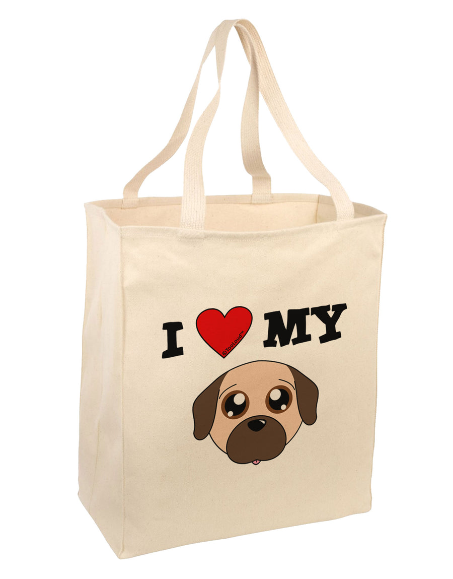 I Heart My - Cute Pug Dog - Fawn Large Grocery Tote Bag by TooLoud-Grocery Tote-TooLoud-Natural-Large-Davson Sales