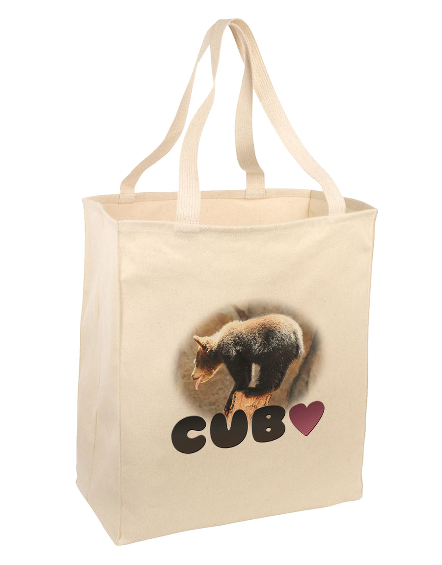 Balancing Bear Cub with Text Large Grocery Tote Bag-Natural-Grocery Tote-TooLoud-Natural-Large-Davson Sales