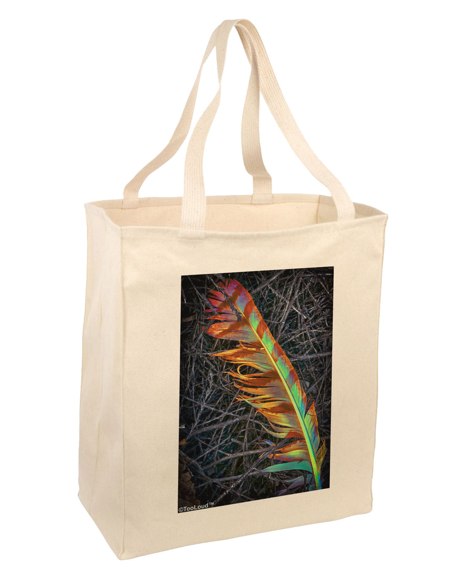 Rainbow Feather Large Grocery Tote Bag-Natural-Grocery Tote-TooLoud-Natural-Large-Davson Sales