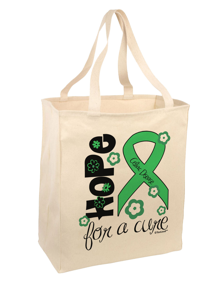 Hope for a Cure - Light Green Ribbon Celiac Disease - Flowers Large Grocery Tote Bag-Grocery Tote-TooLoud-Natural-Large-Davson Sales