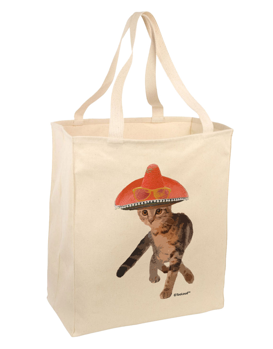 Cat with Pink Sombrero and Sunglasses Large Grocery Tote Bag by TooLoud-Grocery Tote-TooLoud-Natural-Large-Davson Sales