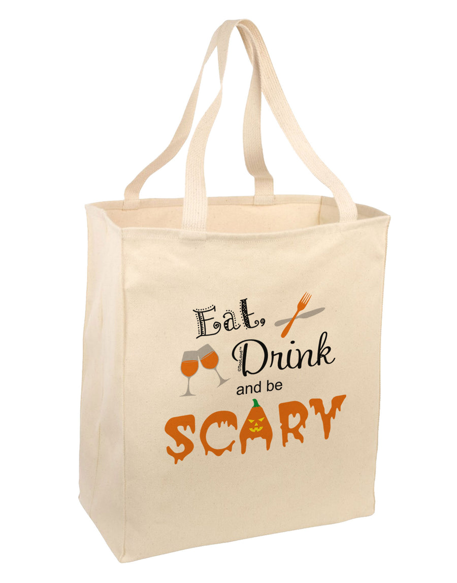 Eat Drink Scary Black Large Grocery Tote Bag-Grocery Tote-TooLoud-Natural-Large-Davson Sales