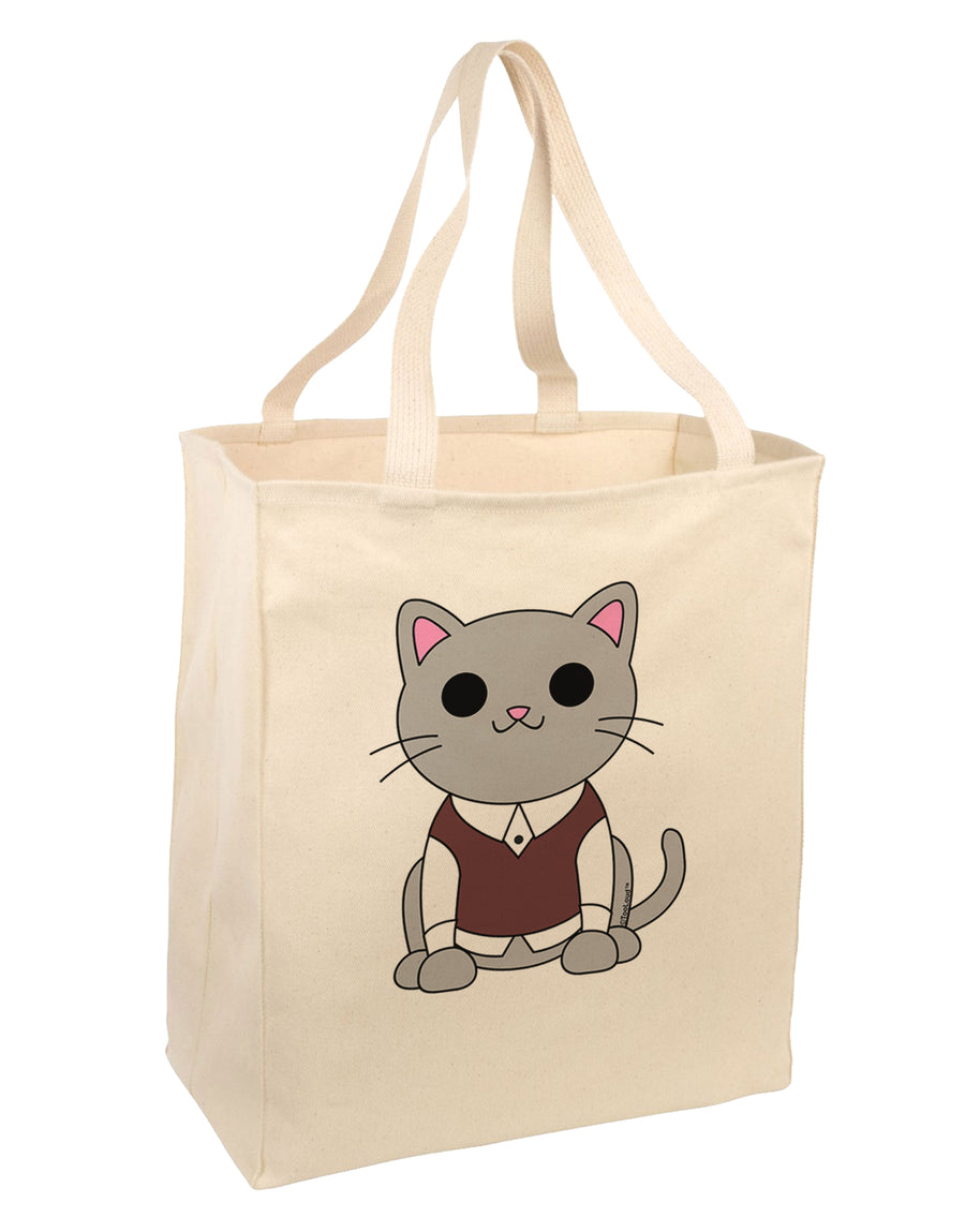 Cute Sweater Vest Cat Design Large Grocery Tote Bag by TooLoud-Grocery Tote-TooLoud-Natural-Large-Davson Sales