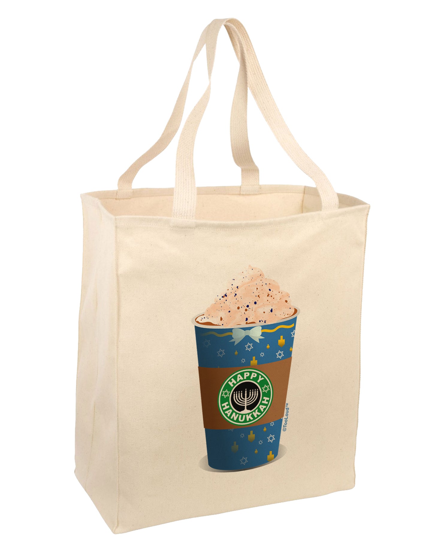 Happy Hanukkah Latte Cup Large Grocery Tote Bag-Grocery Tote-TooLoud-Natural-Large-Davson Sales