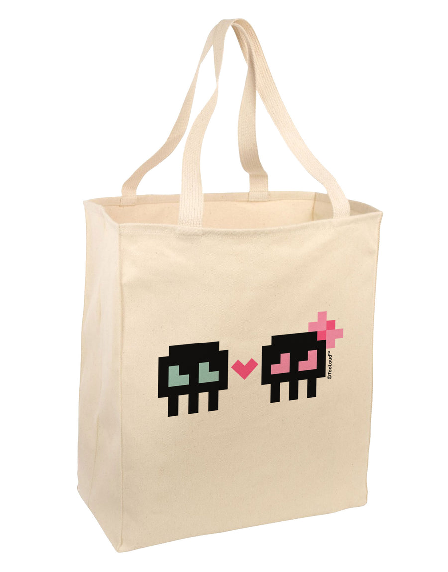 8-Bit Skull Love - Boy and Girl Large Grocery Tote Bag-Grocery Tote-TooLoud-Natural-Large-Davson Sales