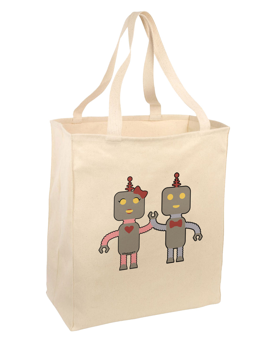 Cute Robot Love Large Grocery Tote Bag by TooLoud-Grocery Tote-TooLoud-Natural-Large-Davson Sales