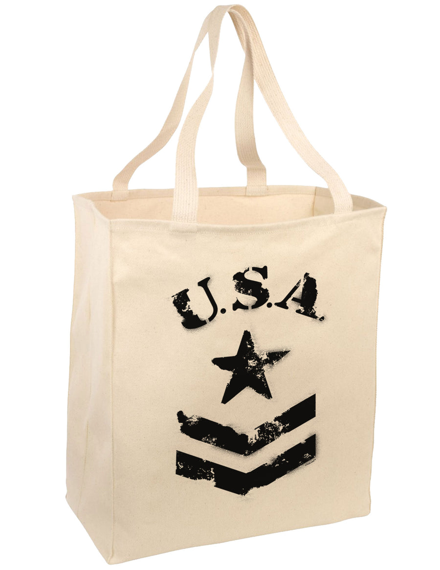 USA Military Star Stencil Logo Large Grocery Tote Bag-Grocery Tote-TooLoud-Natural-Large-Davson Sales