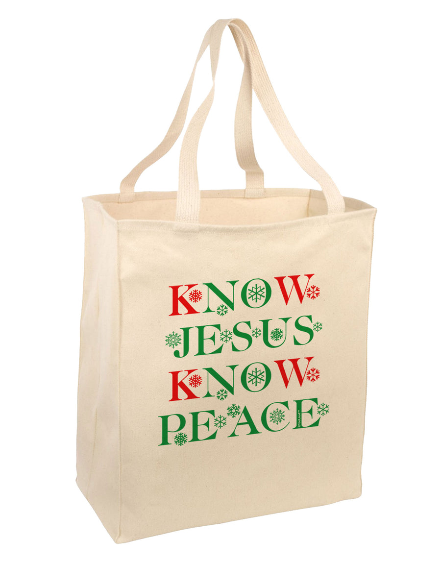 Know Jesus Know Peace Christmas Large Grocery Tote Bag-Grocery Tote-TooLoud-Natural-Large-Davson Sales