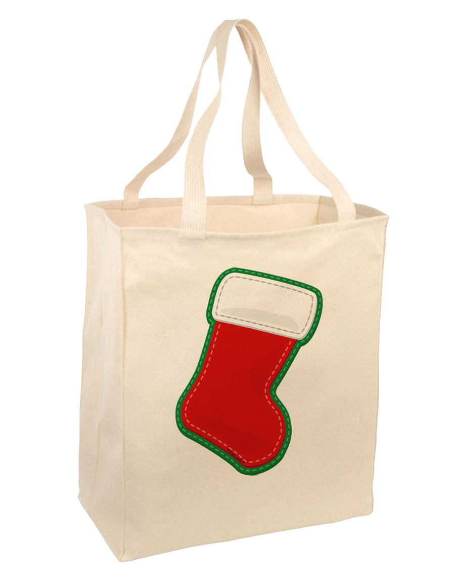 Cute Faux Applique Christmas Stocking Large Grocery Tote Bag-Grocery Tote-TooLoud-Natural-Large-Davson Sales