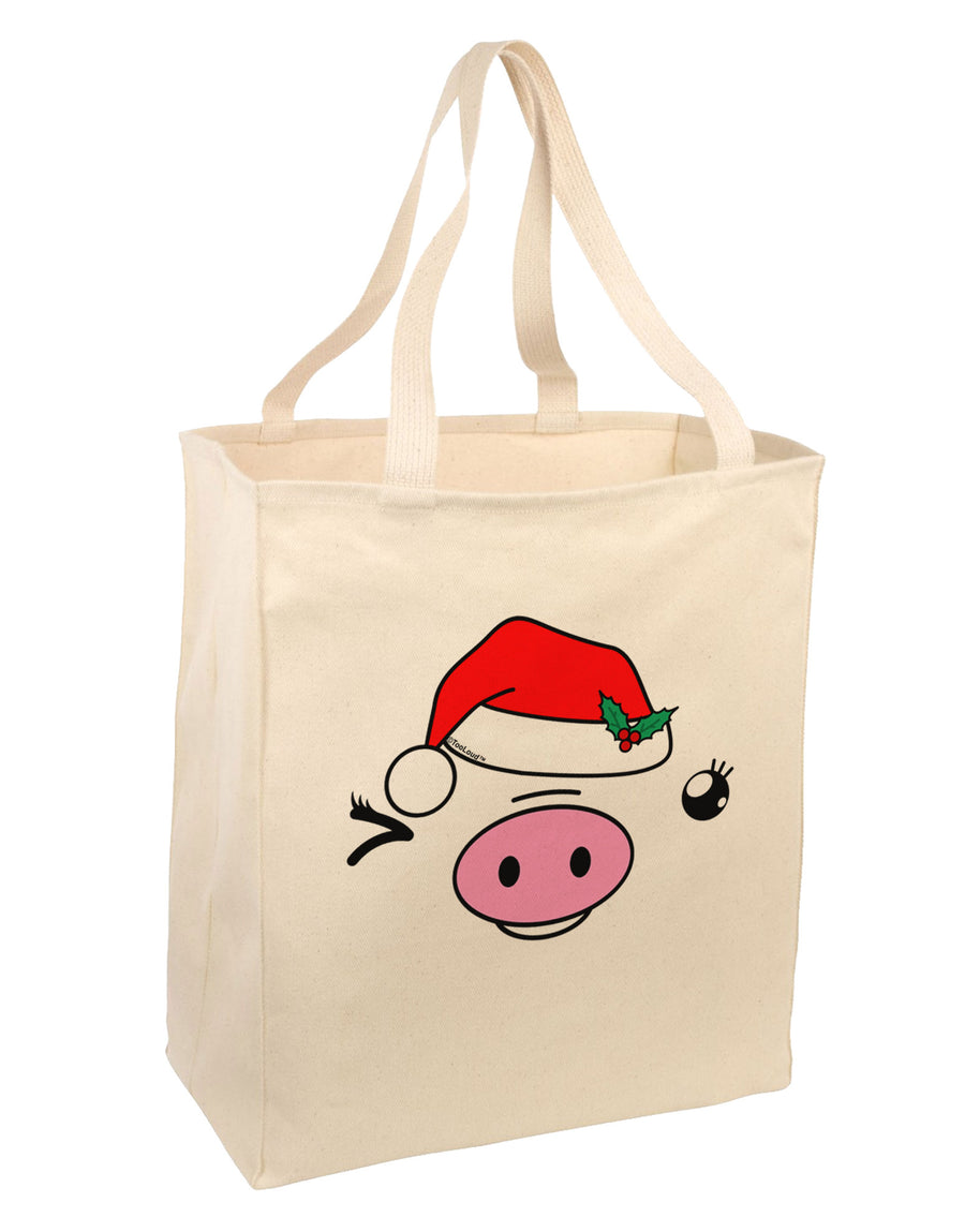 Kyu-T Face Oinkette Santa Hat Girl Pig Large Grocery Tote Bag-Grocery Tote-TooLoud-Natural-Large-Davson Sales