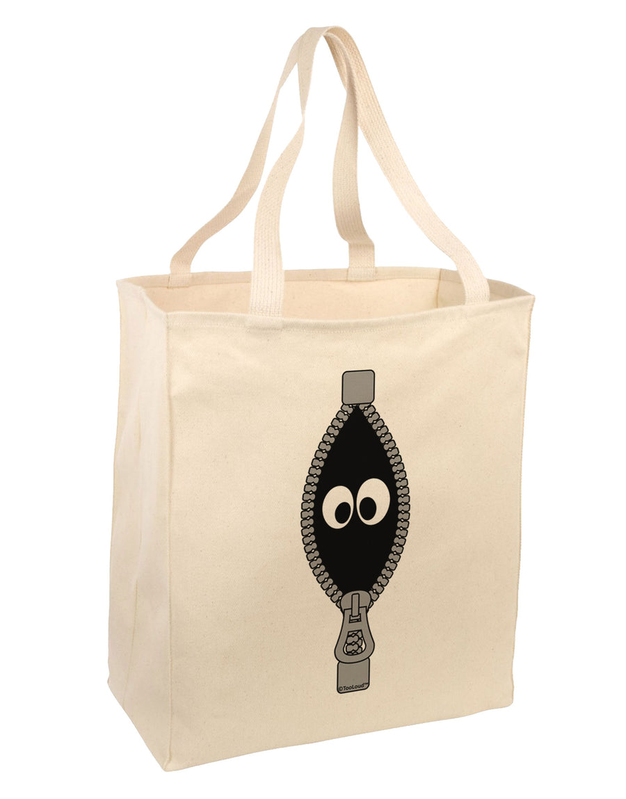 Funny Eyes Peeking Out of Zipper Large Grocery Tote Bag by TooLoud-Grocery Tote-TooLoud-Natural-Large-Davson Sales