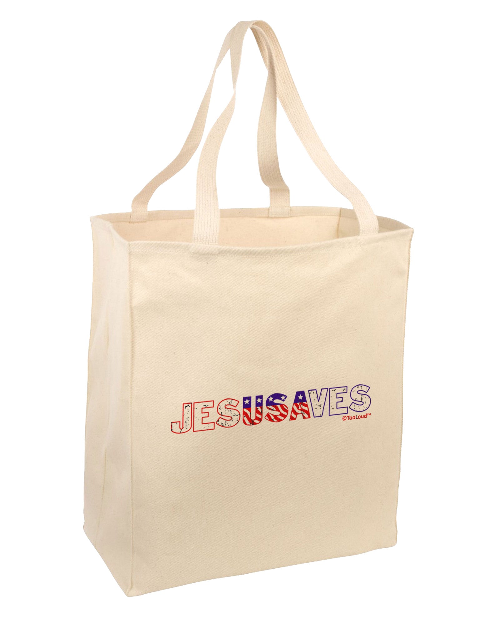 JesUSAves - Jesus Saves USA Design Large Grocery Tote Bag by TooLoud-Grocery Tote-TooLoud-Natural-Large-Davson Sales