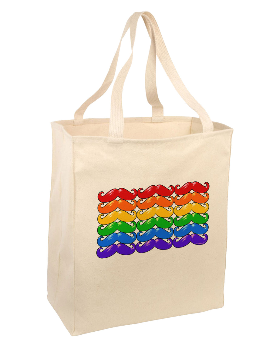 Rainbow Mustaches Gay Pride Flag Large Grocery Tote Bag-Grocery Tote-TooLoud-Natural-Large-Davson Sales