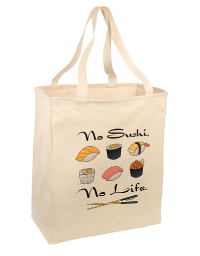 No Sushi No Life Large Grocery Tote Bag-Natural-Grocery Tote-TooLoud-Natural-Large-Davson Sales