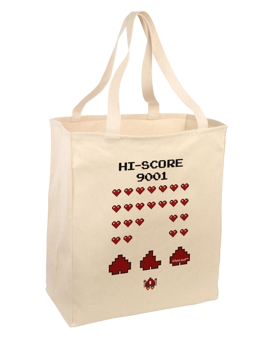 Pixel Heart Invaders Design Large Grocery Tote Bag-Grocery Tote-TooLoud-Natural-Large-Davson Sales