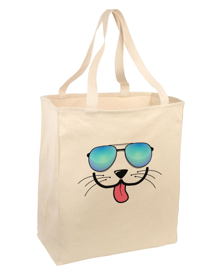 Kyu-T Face - Puppino Cool Sunglasses Large Grocery Tote Bag-Grocery Tote-TooLoud-Natural-Large-Davson Sales