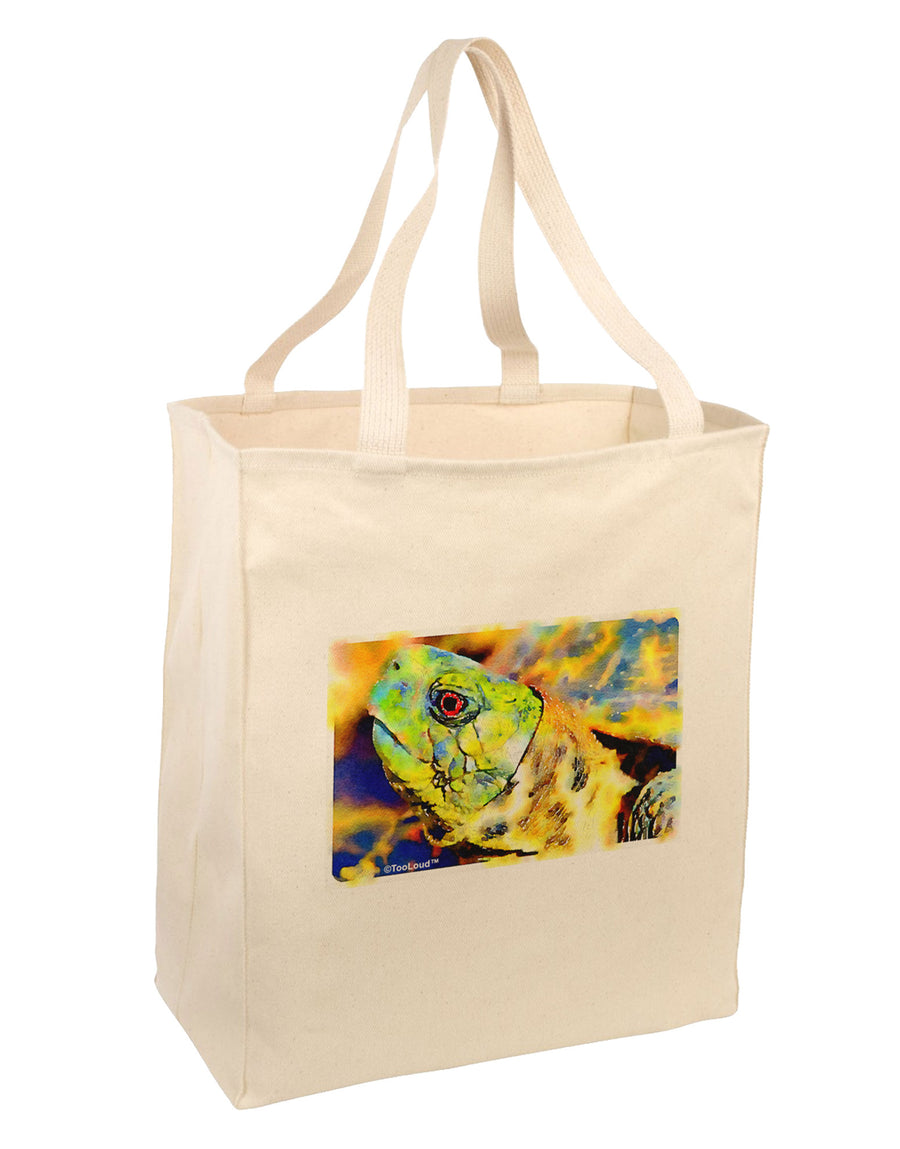 Menacing Turtle Watercolor Large Grocery Tote Bag-Natural-Grocery Tote-TooLoud-Natural-Large-Davson Sales