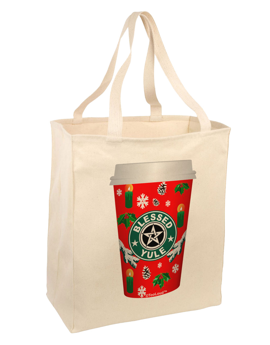 Blessed Yule Red Coffee Cup Large Grocery Tote Bag by TooLoud-TooLoud-Natural-Davson Sales