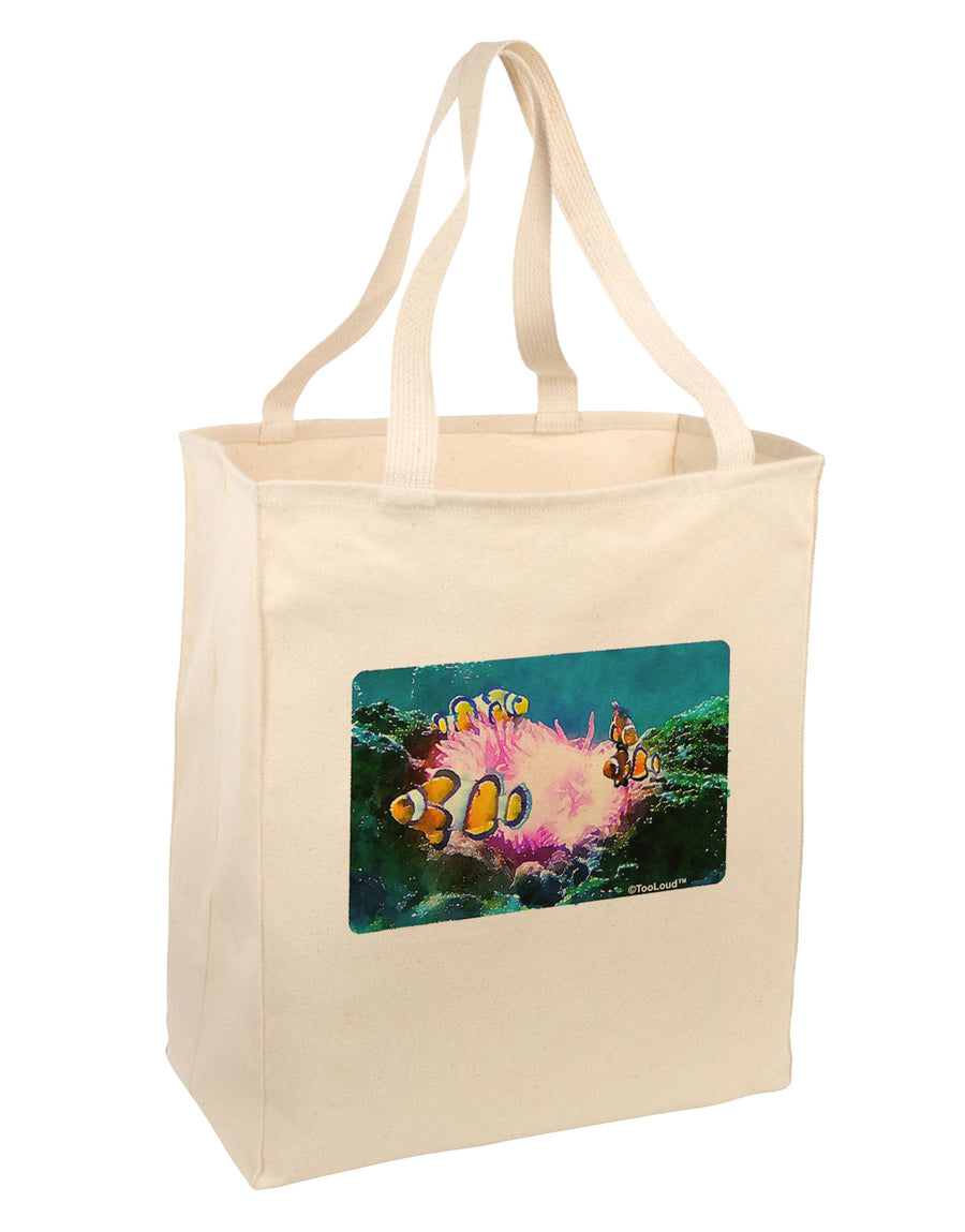 Clownfish Watercolor Large Grocery Tote Bag-Grocery Tote-TooLoud-Natural-Large-Davson Sales