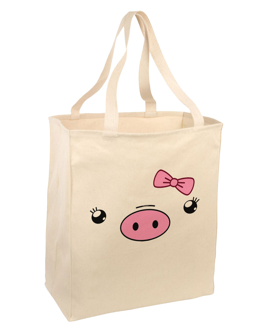 Kyu-T Face - Oinkette Cute Girl Piglet Large Grocery Tote Bag-Grocery Tote-TooLoud-Natural-Large-Davson Sales