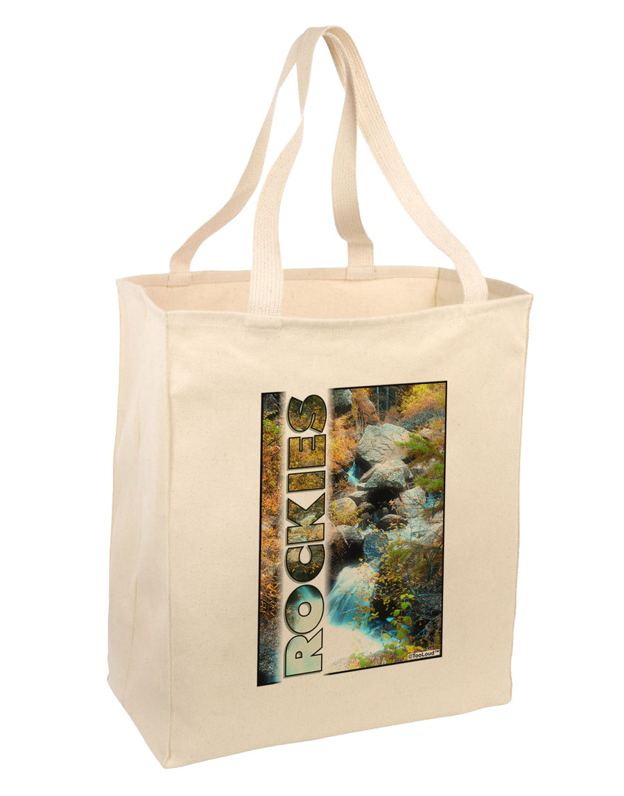 Rockies Waterfall with Text Large Grocery Tote Bag-Natural-Grocery Tote-TooLoud-Natural-Large-Davson Sales