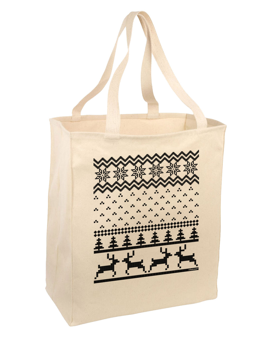 Ugly Christmas Sweater Snowflake Reindeer Pattern Large Grocery Tote Bag-Grocery Tote-TooLoud-Natural-Large-Davson Sales