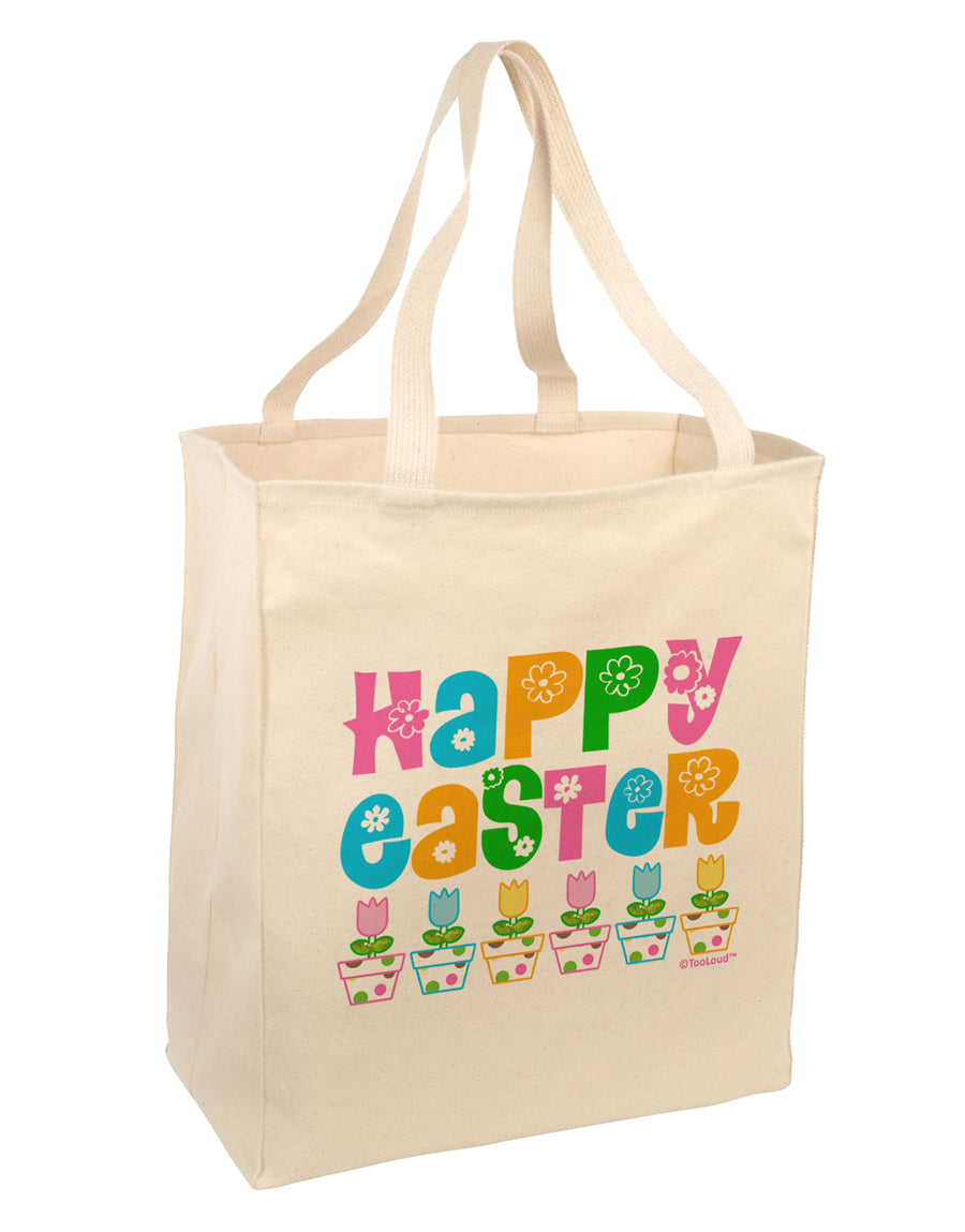 Happy Easter - Tulips Large Grocery Tote Bag by TooLoud-Grocery Tote-TooLoud-Natural-Large-Davson Sales