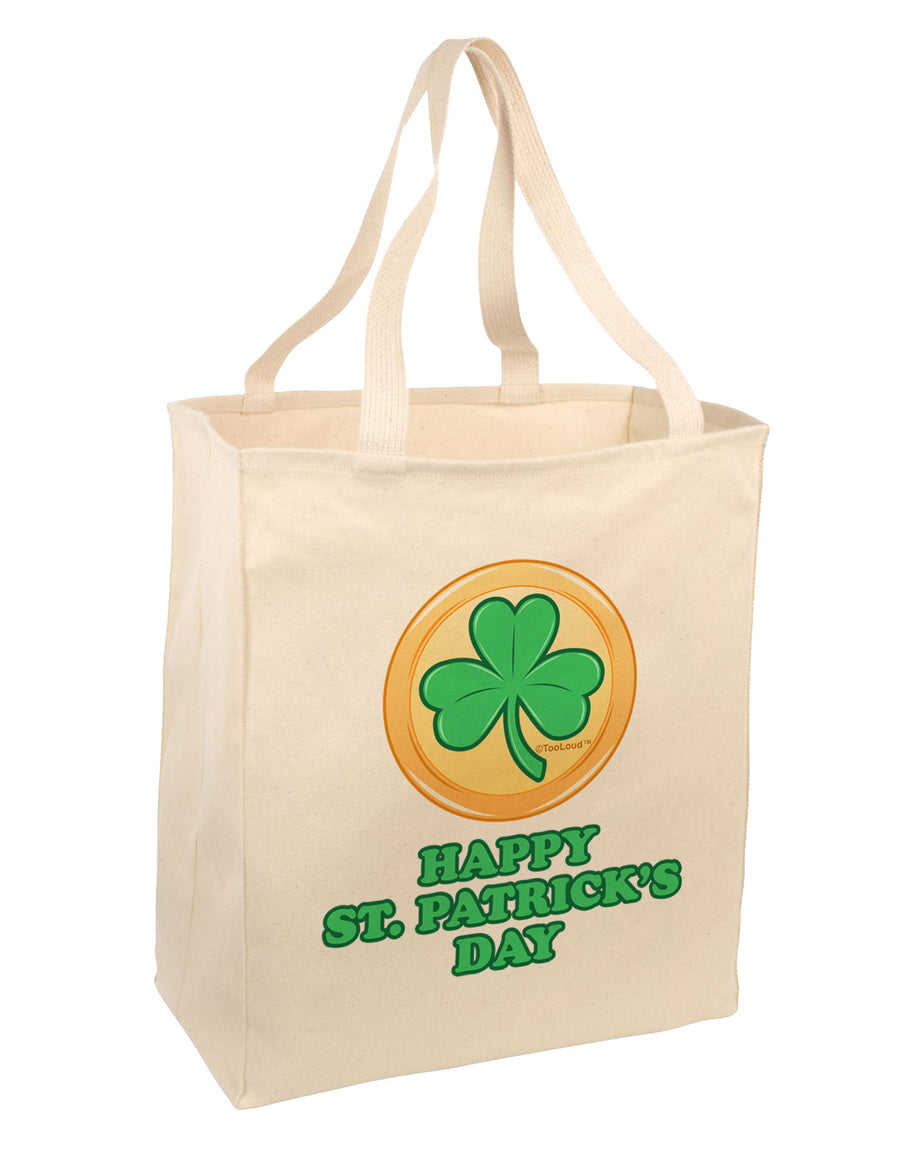 Shamrock Button - St Patrick's Day Large Grocery Tote Bag by TooLoud-Grocery Tote-TooLoud-Natural-Large-Davson Sales