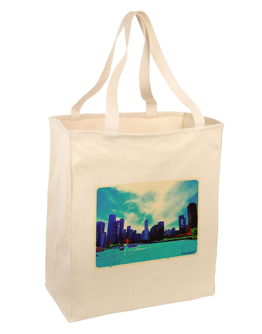 Chicago Skyline Watercolor Large Grocery Tote Bag-Grocery Tote-TooLoud-Natural-Large-Davson Sales