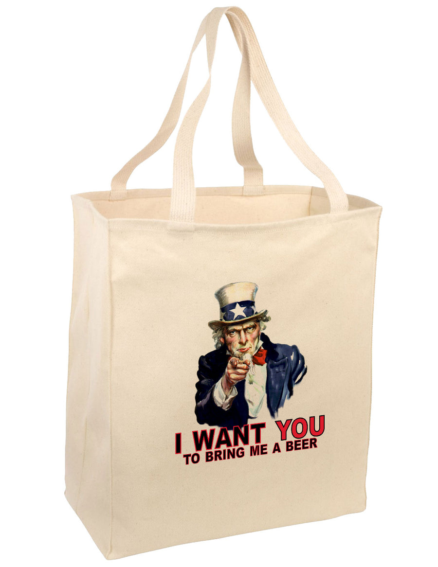 Uncle Sam I Want You to Bring me a Beer Large Grocery Tote Bag-Grocery Tote-TooLoud-Natural-Large-Davson Sales