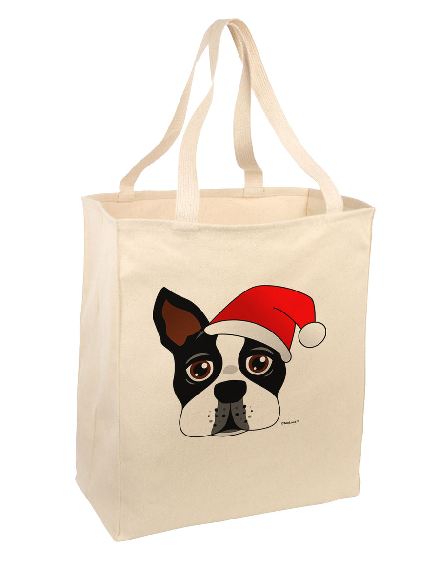 Cute Dog with Santa Hat - Christmas Large Grocery Tote Bag-Grocery Tote-TooLoud-Natural-Large-Davson Sales