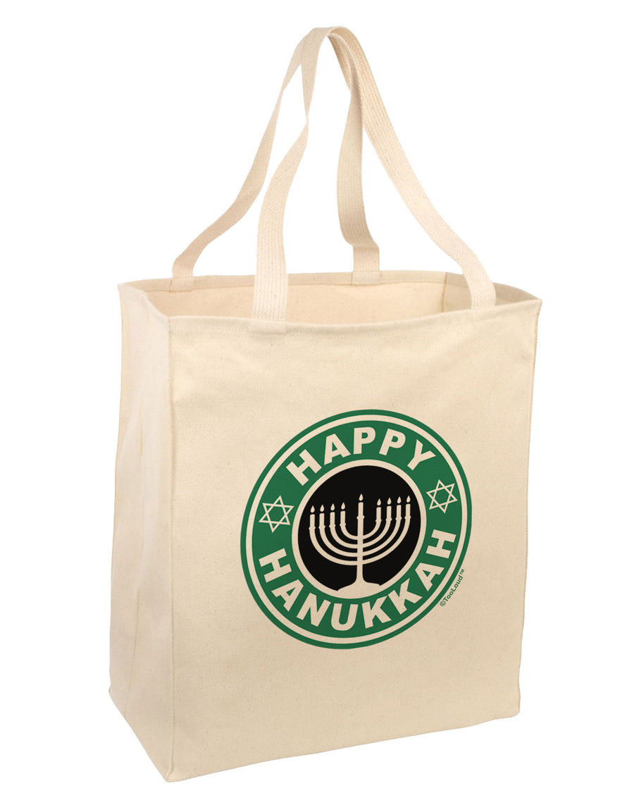 Happy Hanukkah Latte Logo Large Grocery Tote Bag-Grocery Tote-TooLoud-Natural-Large-Davson Sales