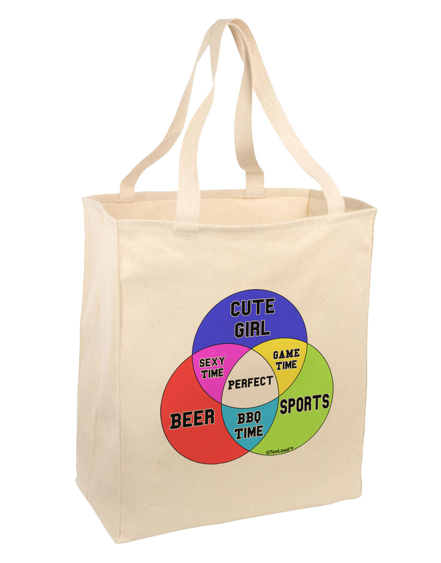 Beer Girl and Sports Diagram Large Grocery Tote Bag-Grocery Tote-TooLoud-Natural-Large-Davson Sales