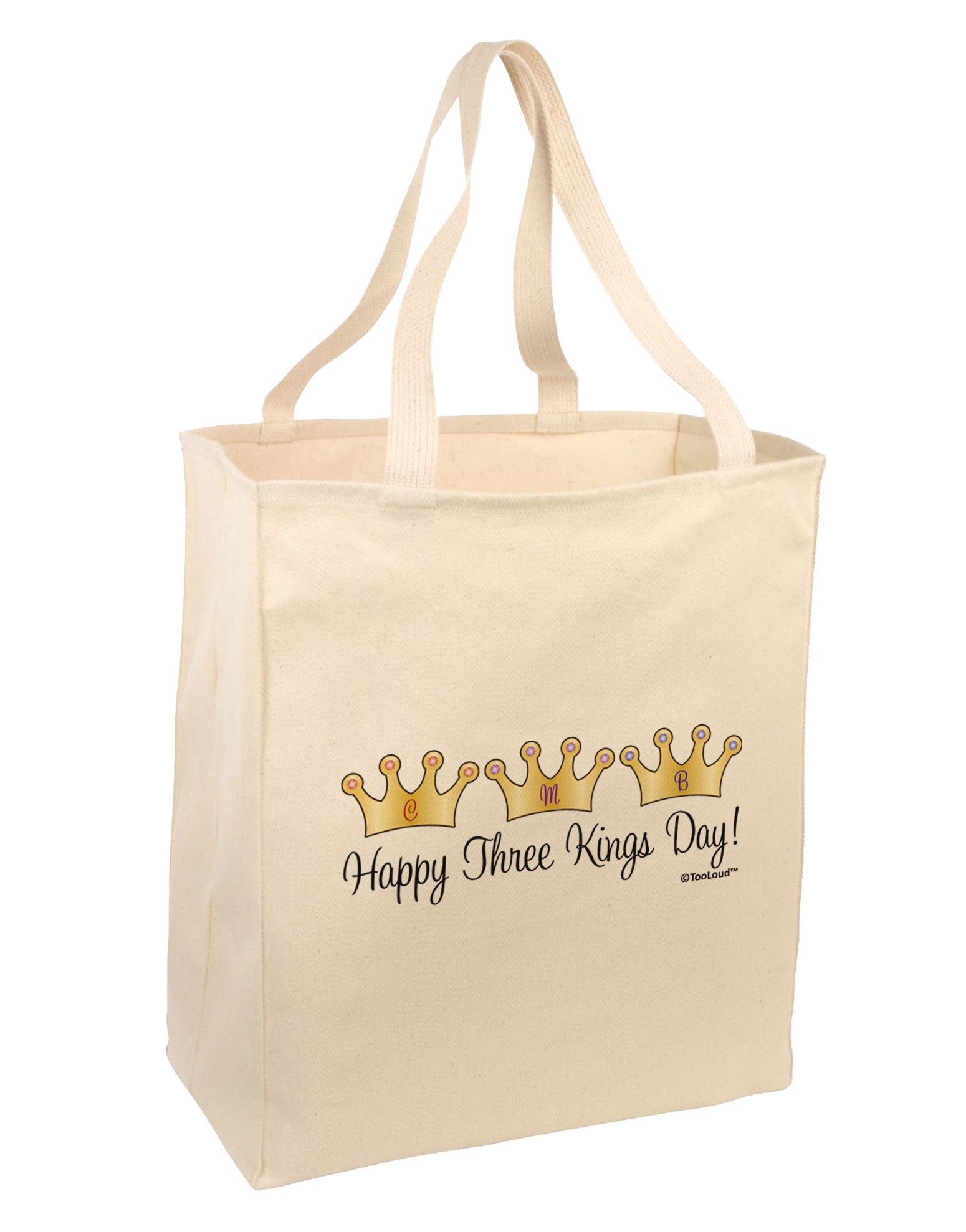 Happy Three Kings Day - 3 Crowns Large Grocery Tote Bag by TooLoud-Grocery Tote-TooLoud-Natural-Large-Davson Sales