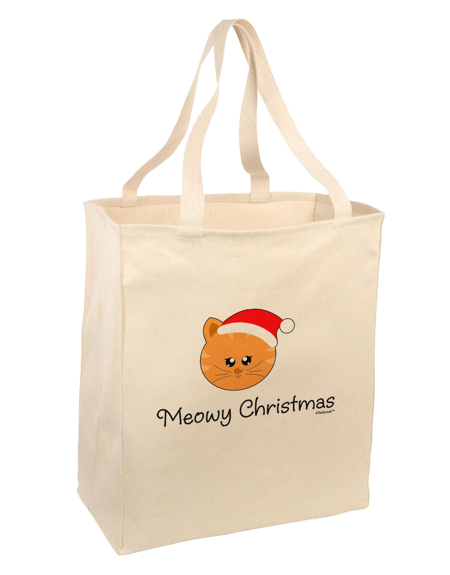 Meowy Christmas Cute Cat Santa Hat Large Grocery Tote Bag-Grocery Tote-TooLoud-Natural-Large-Davson Sales