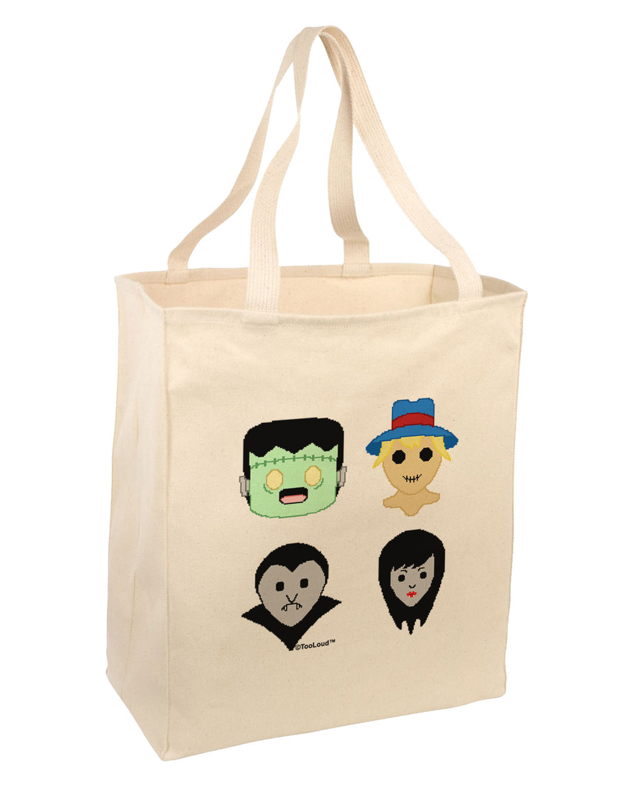 Cute Pixel Monsters Large Grocery Tote Bag-Grocery Tote-TooLoud-Natural-Large-Davson Sales