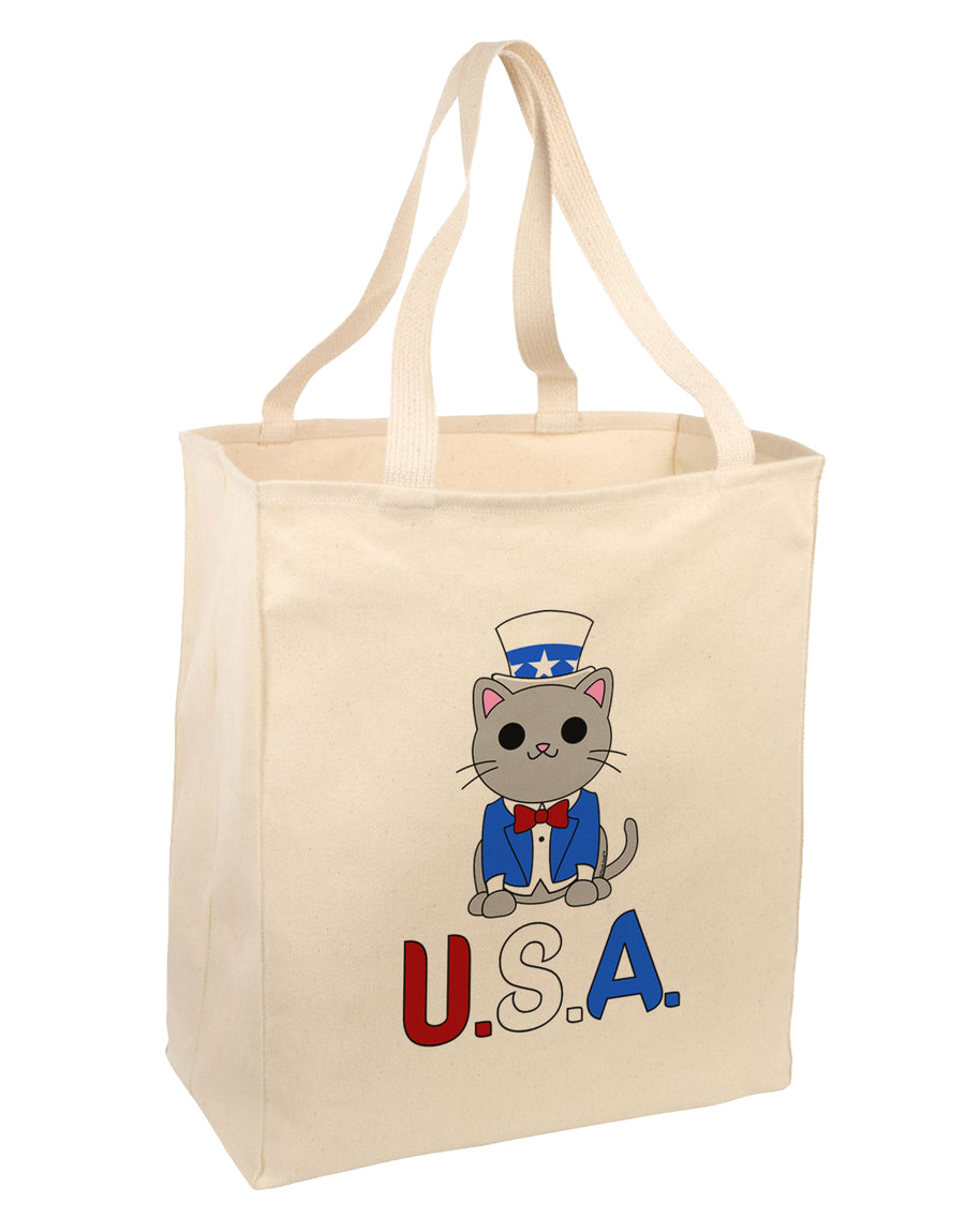 Patriotic Cat - USA Large Grocery Tote Bag by TooLoud-Grocery Tote-TooLoud-Natural-Large-Davson Sales