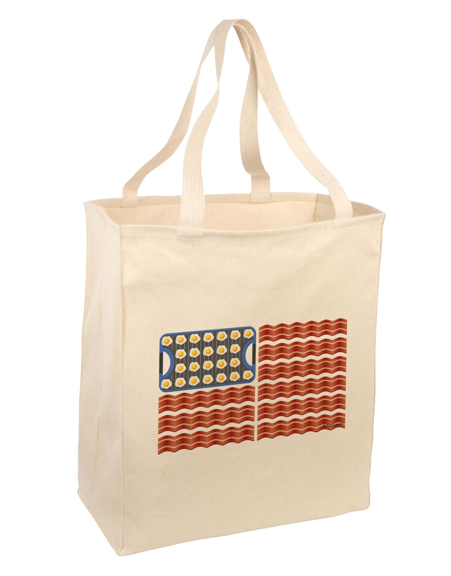 American Breakfast Flag - Bacon and Eggs Large Grocery Tote Bag-Grocery Tote-TooLoud-Natural-Large-Davson Sales