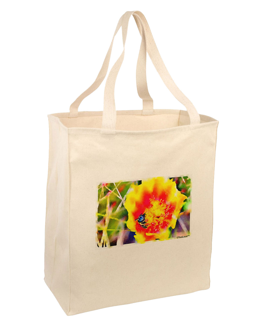 Bee Cactus Watercolor Large Grocery Tote Bag-Natural-Grocery Tote-TooLoud-Natural-Large-Davson Sales